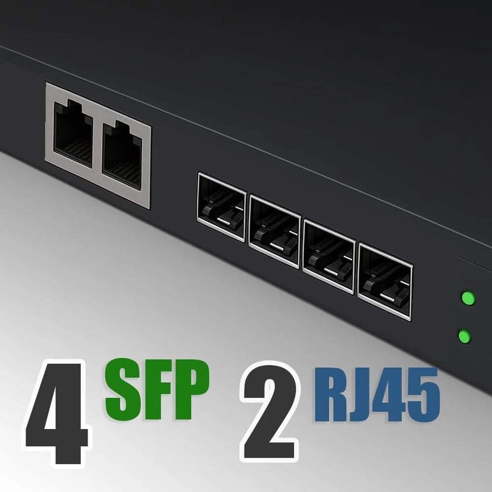 Šakotuvas Elfcam® - gigabitinis ethernet lan jungiklis su 4 x gigabit sfp 1.25g prievadais ir 2 x gigabit ethernet prievadais 10/100/1000mbps, plug and play gigabitinis jungiklis lan skirstytuvas (4 sfp prievadai)