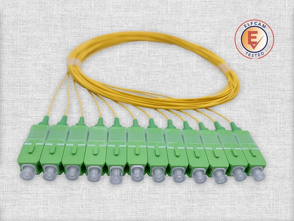 Elfcam® - vienmodžio optinio pluošto pigtail rinkinys Os2 su Sc/apc tipo kištuku, susideda iš 12 atskirų optinio pluošto pigtail, geltonas