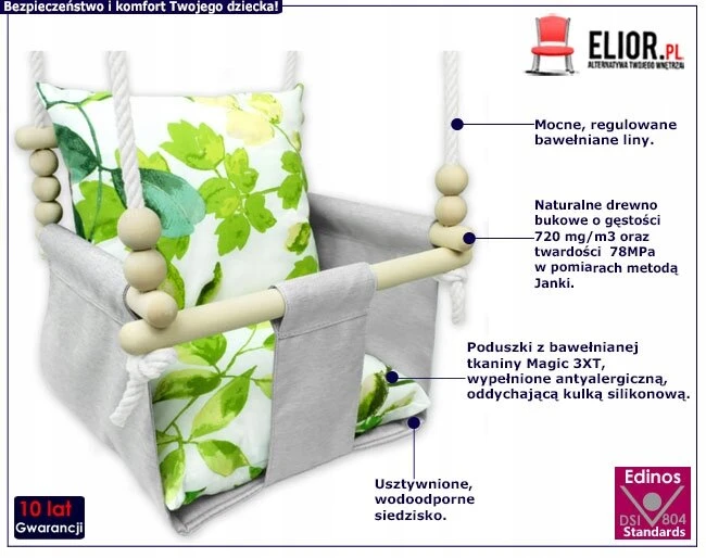 Elior Vaikų sūpynės 'beti' su mediniu rėmu ir minkštomis pagalvėlėmis