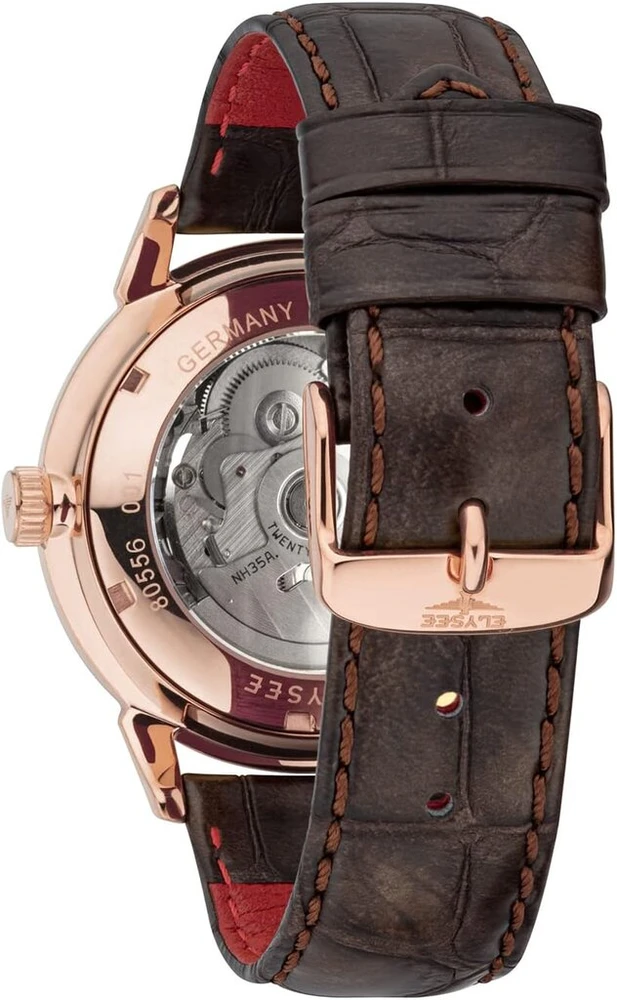Elysee vyriškas laikrodis Vintage Master Automatic 40 5 Atm datos rodymas 80559, 80560, 80595, 80562, 80558, 80596, rožinis auksas, dirželis