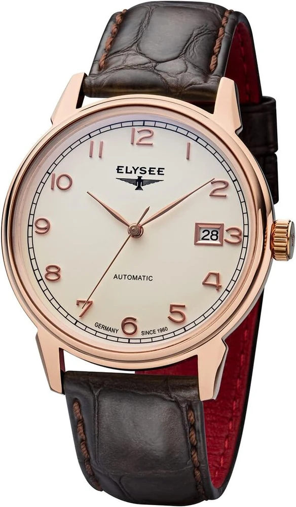 Elysee vyriškas laikrodis Vintage Master Automatic 40 5 Atm datos rodymas 80559, 80560, 80595, 80562, 80558, 80596, rožinis auksas, dirželis