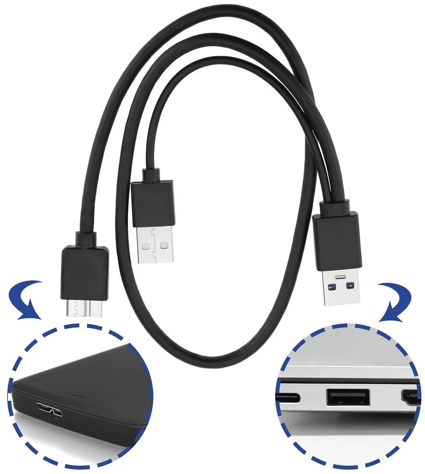 Emagtech 2x dvigubas Usb 3.0 A kištukas į Usb 3.0 Micro B kištuką Y kabelis 50 cm ir 18 cm mobiliesiems kietiesiems diskams su Usb 3.0 sąsaja