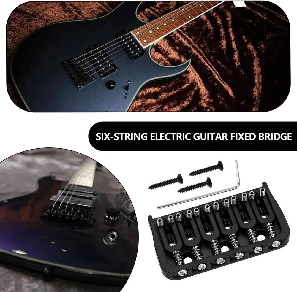 Emagtech 6 stygų gitaros fiksuotas tiltelis metalinis elektrinės gitaros atsarginis elementas gitaros balnelio tiltelio rinkinys, skirtas 6 stygų strat tele stiliaus elektrinei gitarai, juodas