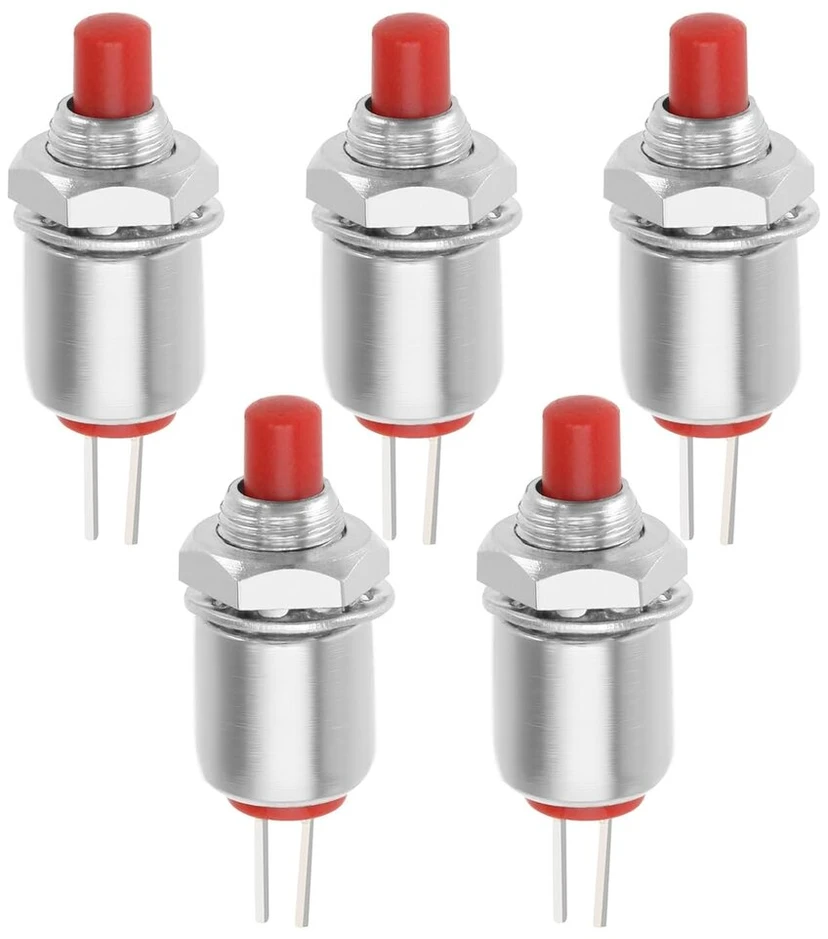 Emagtech mikrominiatiūrinis Ds-402 mini mygtukinis jungiklis 2 kontaktų momentinis be fiksavimo Off (on) Spst 125v 1a 5mm raudonas, 5 vnt.