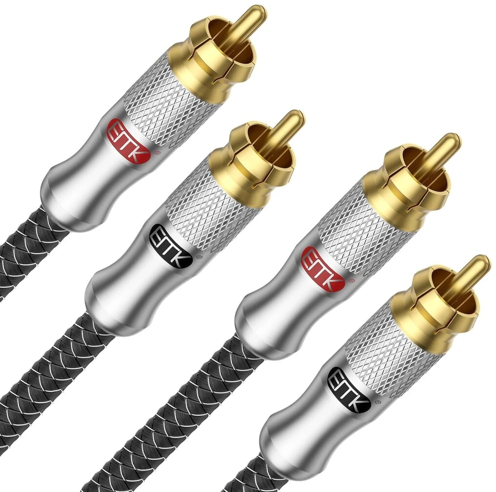 Emk 0.6m rca kabelis - ekranuotas pintas 2 rca kištukas į 2 rca kištuką audio kabelis namų kinui ir hi-fi sistemoms - sidabrinis rca audio stereo žemų dažnių garsiakalbio kabelis