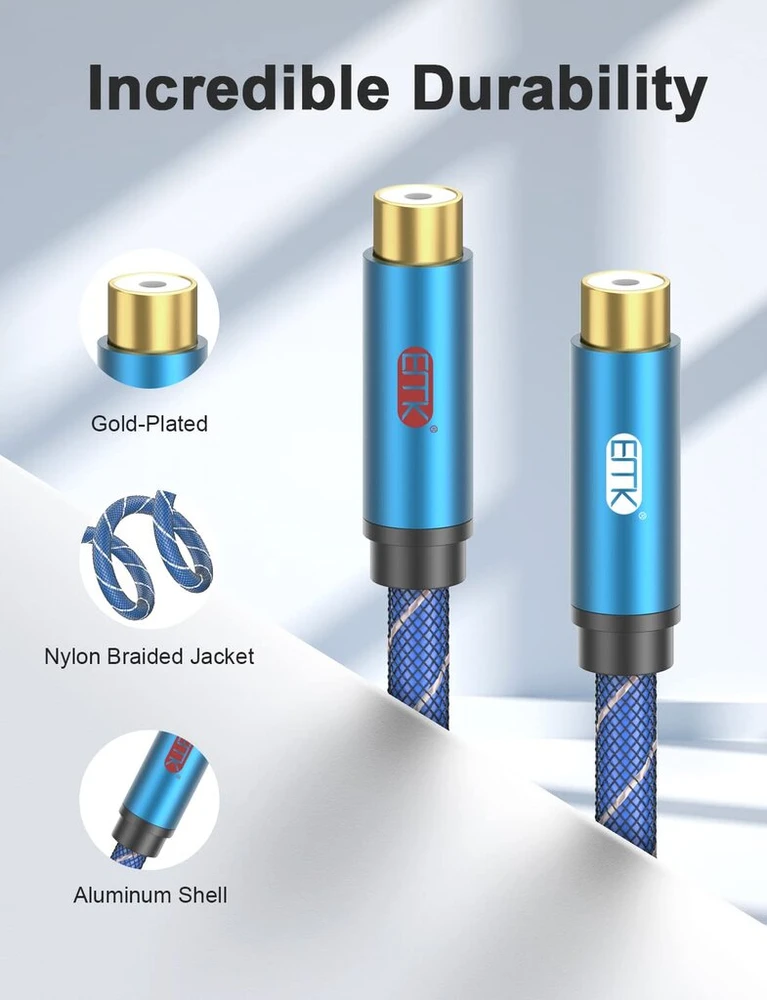Emk 2rca Stereo Garso Kabelis, 2m, Nailono Pynė, Aliuminio Korpusas