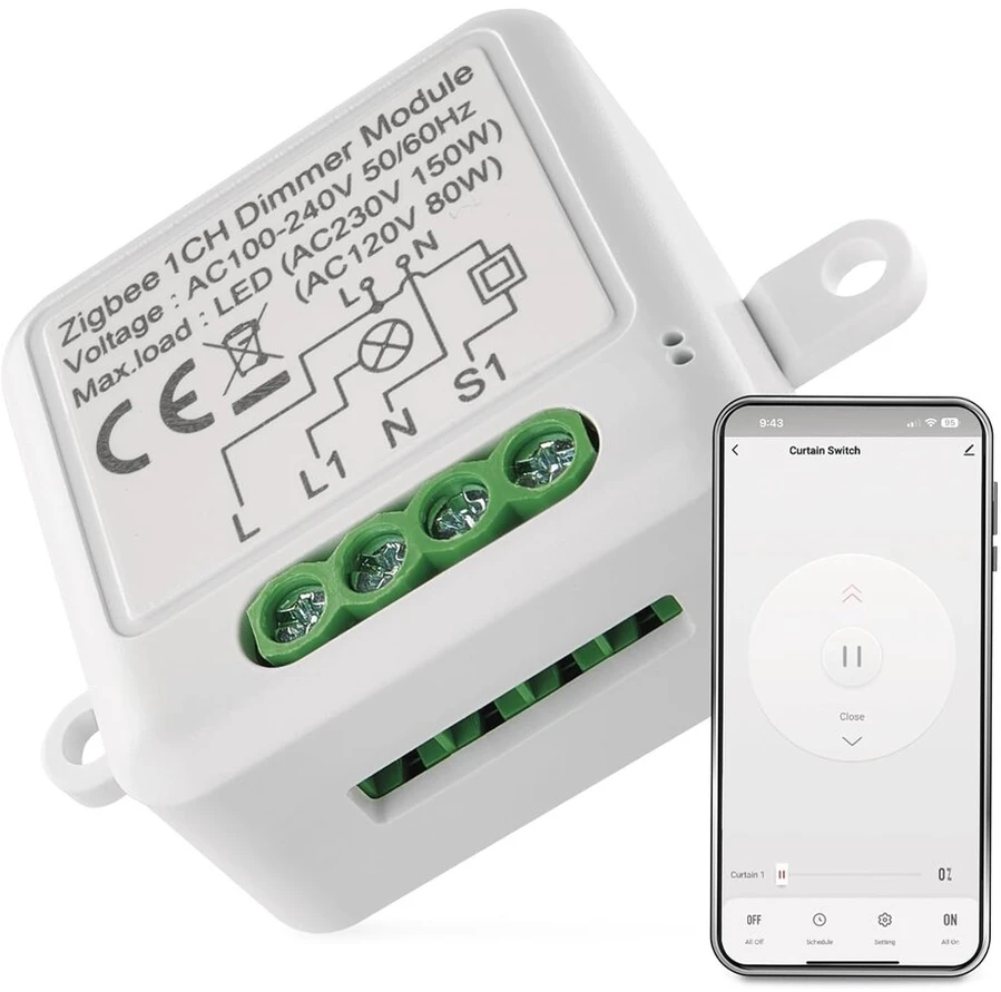 Emos gosmart dimerio modulis/zigbee išmanusis jungiklis su programėle, reguliuojamas potinkinis dimerio jungiklis nuotoliniam valdymui, valdymas balsu su alexa ir google home, vienam jungikliui