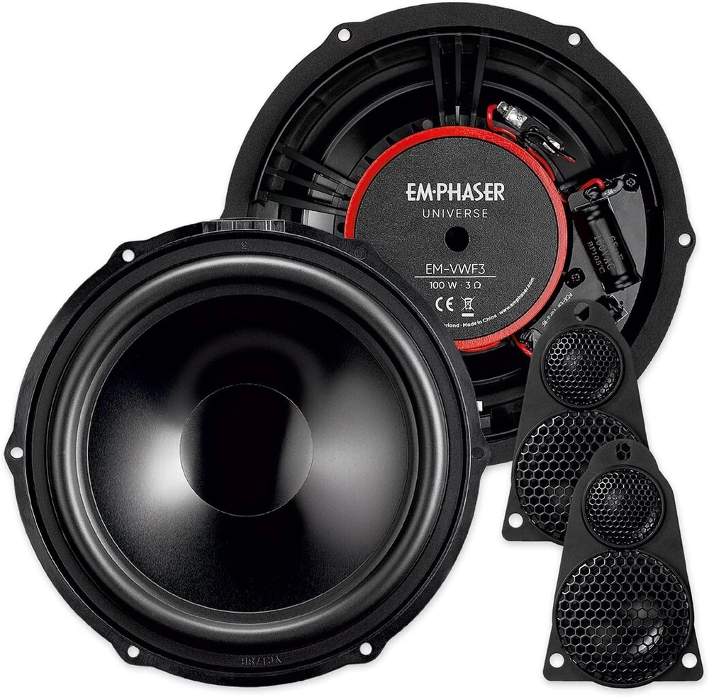 Emphaser em-vwf3 - plug & play 3 krypčių 20 cm / 8 colių komponentų sistema, suderinama su vw t5 transporters, motorhomes, įmontuotas garsiakalbis durims/prietaisų skydeliui, 100 w rms