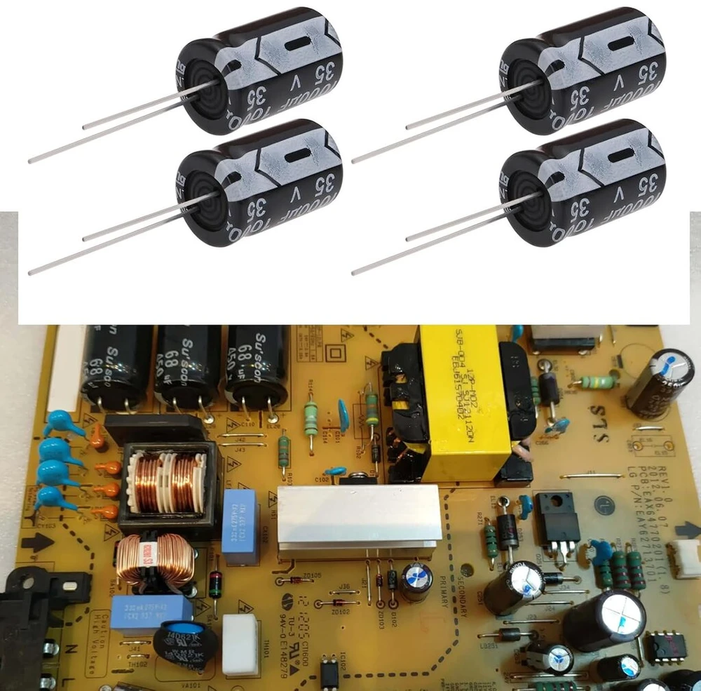 Emsea 10 vnt. 1000uf 35v elektrolitinis kondensatorius, ilgaamžis, 105°c, tinkamas televizorių maitinimo šaltinių remontui, elektroninėms reikmėms (13 x 20 mm)