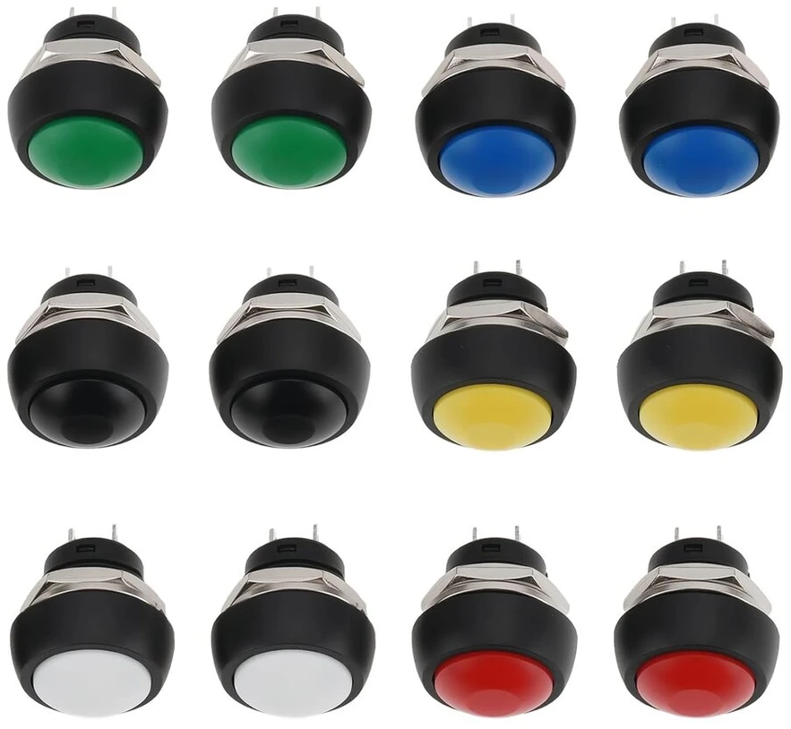 Emsea 12 vnt. 12 mm apvalus momentinis mygtukinis jungiklis 1a 250vac slėgio jungiklis elektros instaliacijai elektronikoje