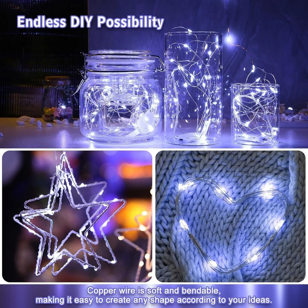 Encham 12 vnt. kalėdinių lempučių rinkinys, baltos spalvos varinės vielos lemputės, 2 m, 20 led, su baterijomis, skirtos vakarėliams, Kalėdoms, Helovinui, vestuvėms, vidaus ir lauko dekoracijoms