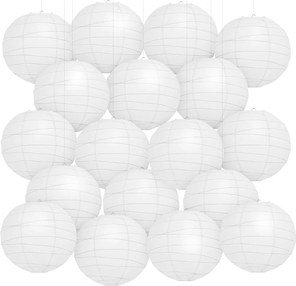 Encham, 20 popierinių žibintų rinkinys, balti, 30 cm, dideli apvalūs gaubtai vestuvių dekoracijoms, šventėms, vestuvėms, gimtadieniams, sodo vakarėliams, kūdikio sutiktuvių dekoracijoms, balto vakarėlio dekoracijoms