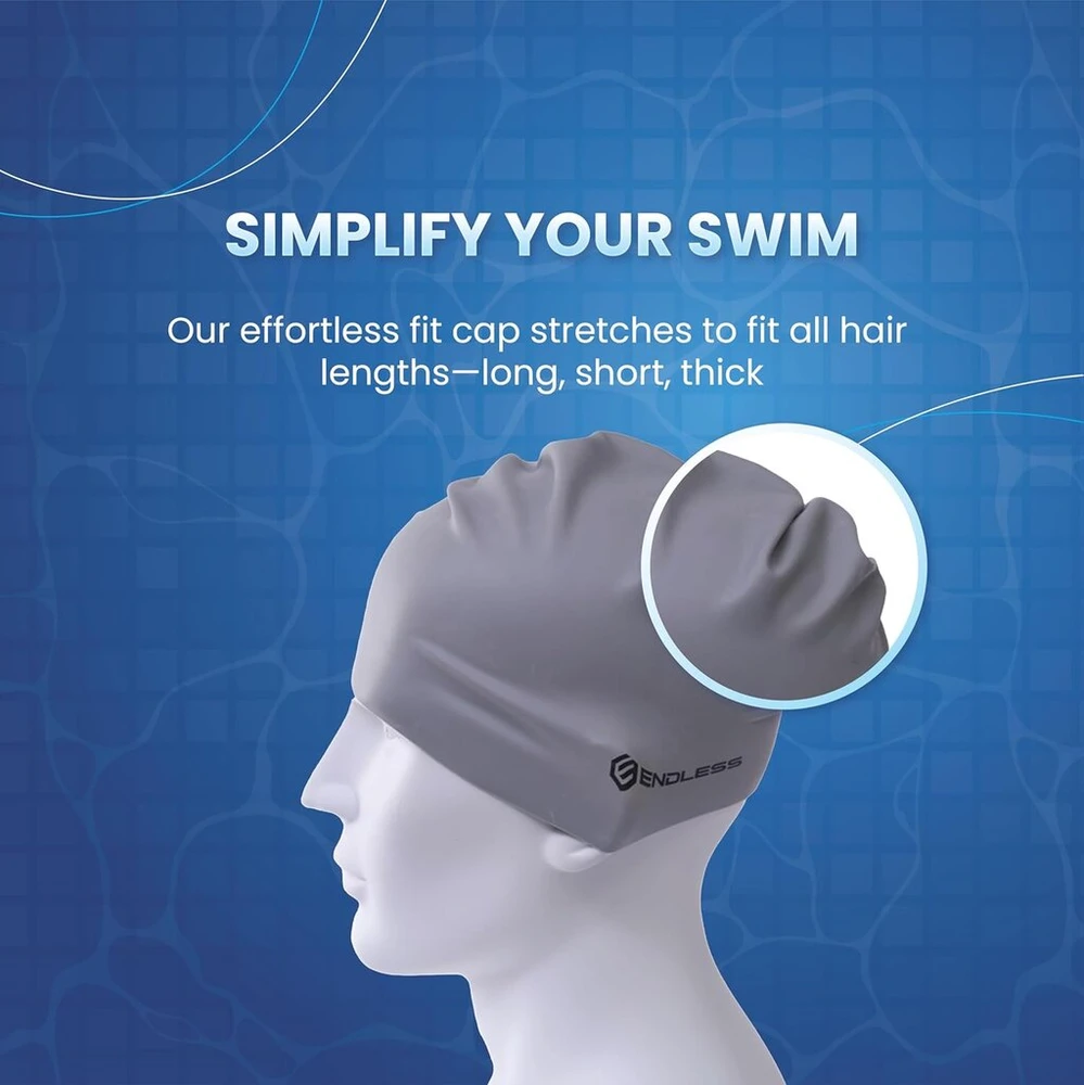 Endless El1019 Classic patogi paprasta silikoninė plaukimo kepuraitė | visiškai elastinga vandeniui atspari plaukimo kepuraitė ilgiems ir trumpiems plaukams su storesniu kraštu | suaugusiems, moterims ir vyrams