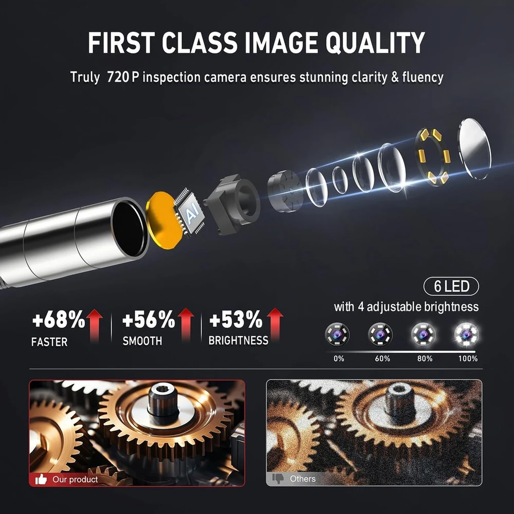 Endoskopinė kamera 6.2mm, 4.3" Hd, 360° valdoma