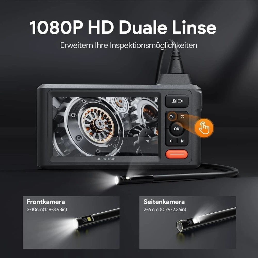 Endoskopinė kamera su apšvietimu, Depstech 1080p dvigubo objektyvo endoskopas 5.0 colių Ips ekranas inspekcinė kamera Ip67 atspari vandeniui 5 m gyvatės kamera, pramoninė endoskopinė vamzdžio kamera