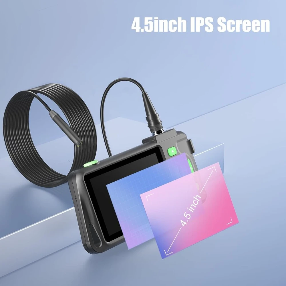 Endoskopinė kamera su apšvietimu, ilihome 4.5 colių ips ekranas endoskopas su 5 metrų nuimamu kabeliu 8 mm ip67 vandeniui atspari inspekcinė kamera, 1080p hd vamzdinė kamera su 8 reguliuojamais led