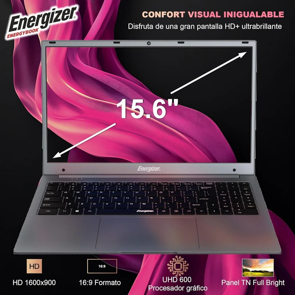 Energizer Energybook 15.6 colių Hd+ nešiojamas kompiuteris, Intel Celeron nešiojamas kompiuteris, 8 Gb Ram, 256 Gb Ssd, Uhd Graphics, Windows 11, Qwerty klaviatūra (inter), Usb 3.0, Hdmi