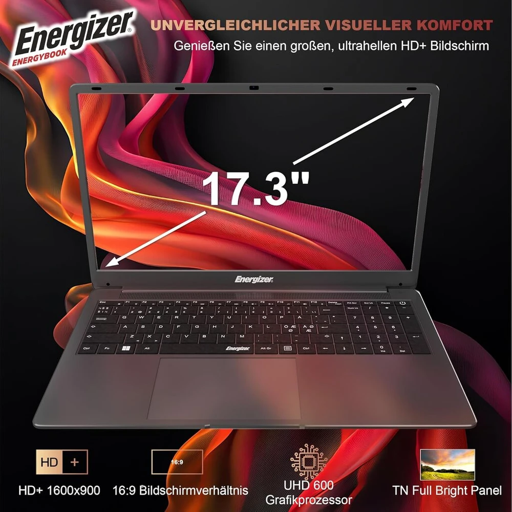 Energizer Energybook 17.3 colių Hd+ nešiojamas kompiuteris, Intel Celeron nešiojamas kompiuteris, 8 Gb Ram, 256 Gb Ssd, Uhd Graphics, Windows 11, Qwerty klaviatūra (inter), Usb 3.0, Hdmi