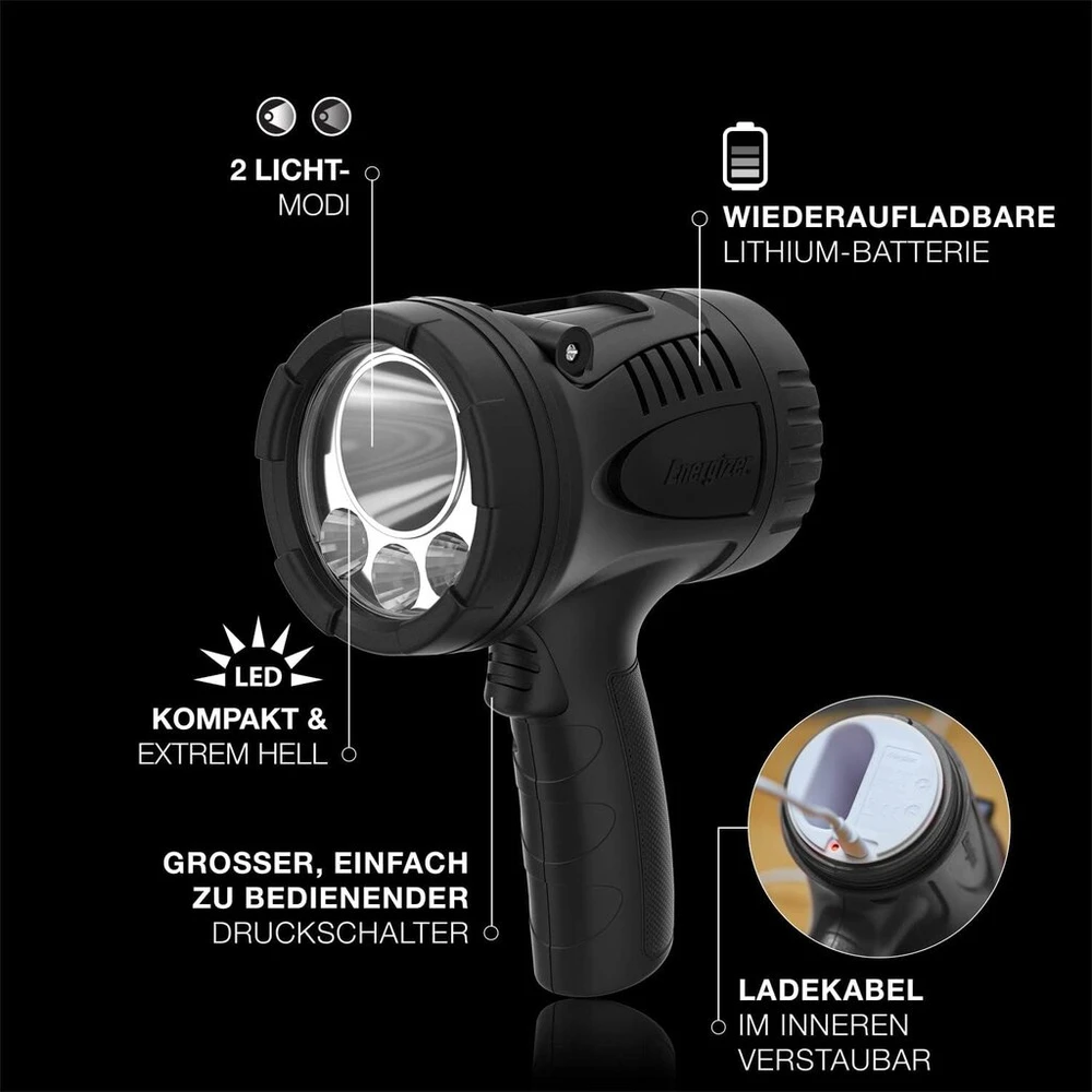 Energizer įkraunamas led žibintuvėlis, itin ryškus, skirtas stovyklavimui, lauko veiklai ir avarinėms situacijoms, usb įkrovimo laidas pridedamas