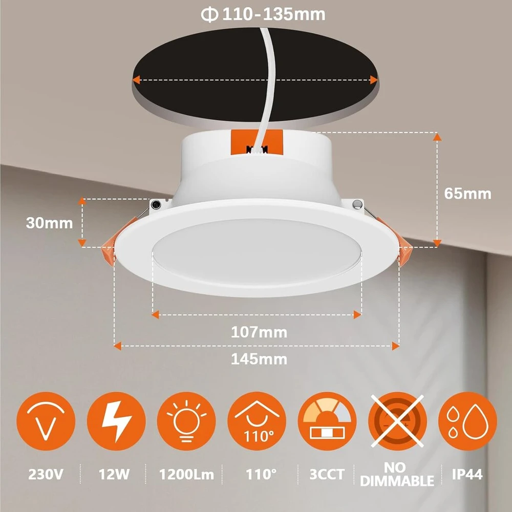 Enuotek 14w įleidžiami led šviestuvai virtuvei vonios kambariui led įleidžiamas lubų apšvietimas šiltai balta 3000k išpjova Φ120mm ac100~240v ip44 atsparus drėgmei 3 vnt.