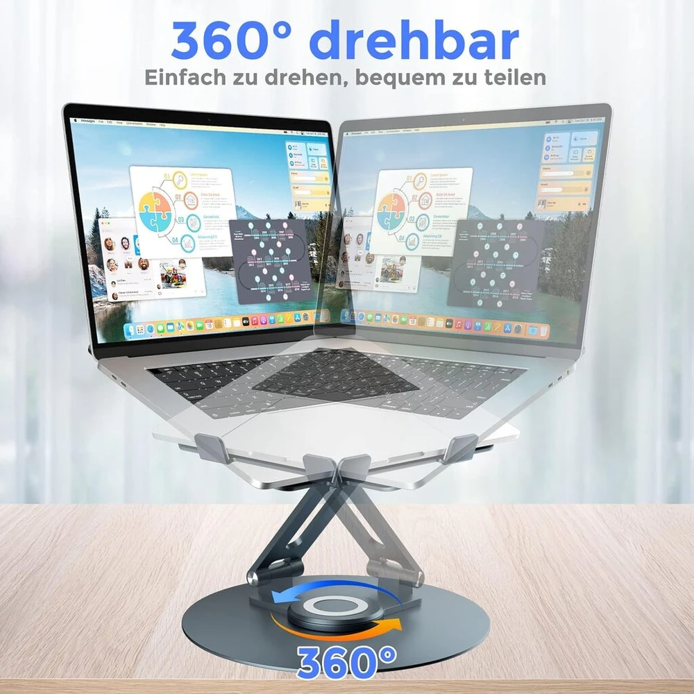 Epherie nešiojamojo kompiuterio stovas su 360° besisukančiu apvaliu pagrindu, reguliuojamo aukščio ergonomiškas nešiojamojo kompiuterio stovas, ventiliuojamas kompiuterio stovas, sulankstomas tvirtas aliuminio nešiojamojo kompiuterio laikiklis skirtas sta