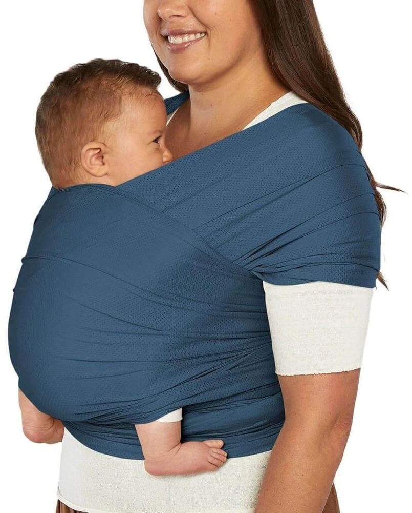 Ergobaby kūdikio nešyklė naujagimiams nuo gimimo iki 11,3kg, Aura Mesh nešyklė, pagaminta iš perdirbto poliesterio ir elastano, elastinga ir kvėpuojanti, unisex nešyklės apvyniojimas, Twilight Navy
