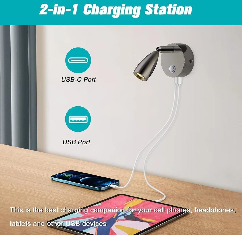 Lova Erwey 2 vnt. Dc 12 V skaitymo lempos, montuojamos ant sienos kemperyje, led lovos lempa, pritemdoma jutikliniu būdu ir 3 spalvų temperatūros režimai bei Usb A+c įkrovimo prievadas valčiai, automobiliui, kemperiui, furgonui, jachtai, nameliui ant ratų, bli