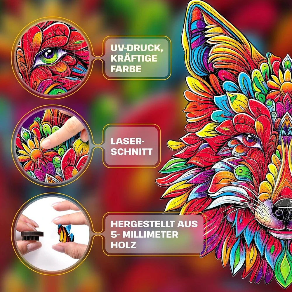 Esc welt medinė dėlionė Fox Mandala 300 dalių - lavinantis mąstymą žaidimas vaikams ir suaugusiems - aplinkai nekenksmingas ir smagus mokomasis žaislas - sudėtingas žaidimas - medinis mąstymo žaidimas