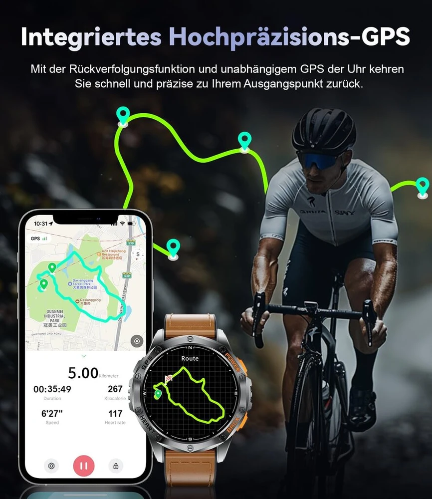 Esfoe išmanusis laikrodis vyrams su gps bėgimo laikrodis vyrams led žibintuvėlis/530 mah baterija, 1.43 colio amoled 10atm išmanusis laikrodis karinis su kompasu, barometru, širdies ritmu, spo2, miego monitoriumi, skirtas android ios