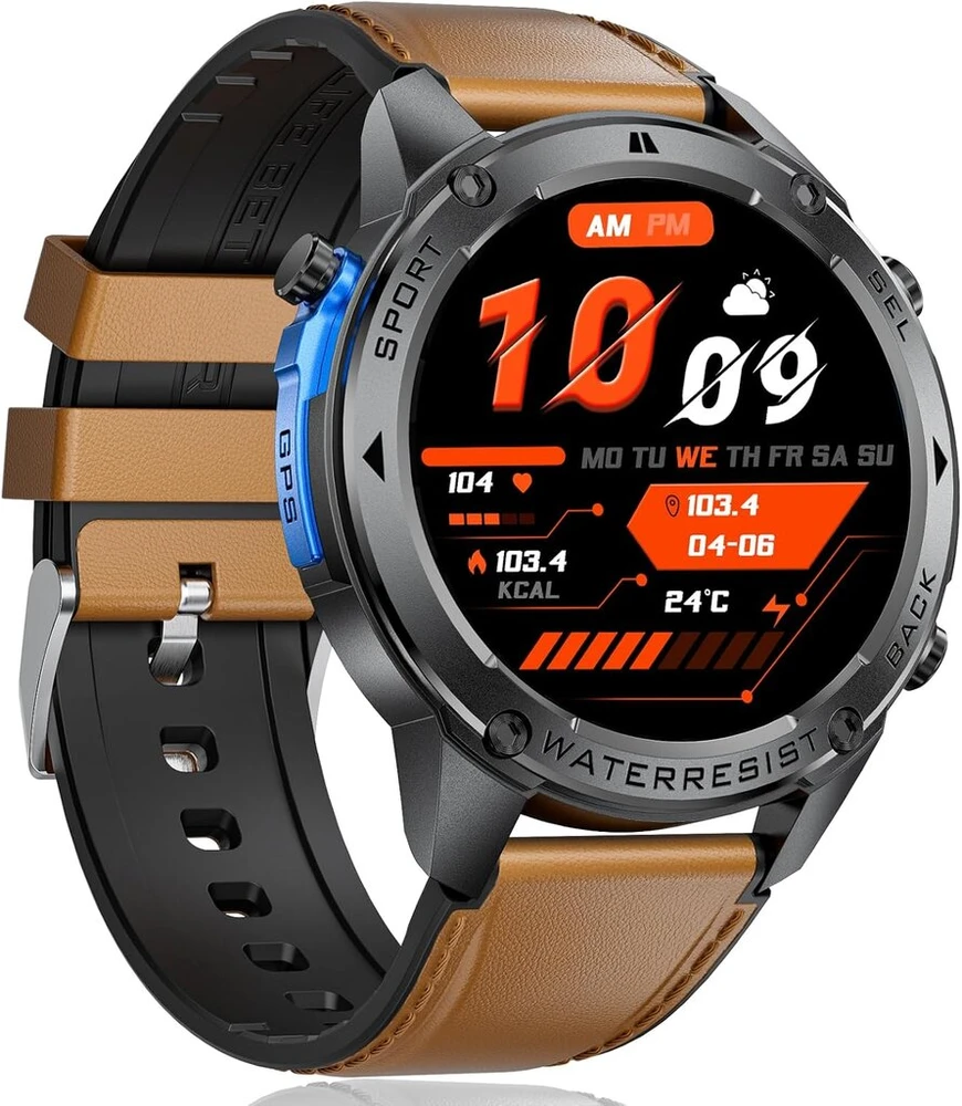 Esfoe karinis išmanusis laikrodis vyrams 48 mm, Gps/5atm ir Ip69k atsparus vandeniui, 45+ dienų baterijos veikimo laikas, 1.43 colio amoled išmanusis laikrodis vyrams su telefono funkcija, kompasas, barometras, širdies ritmas, 170+ sporto režimų