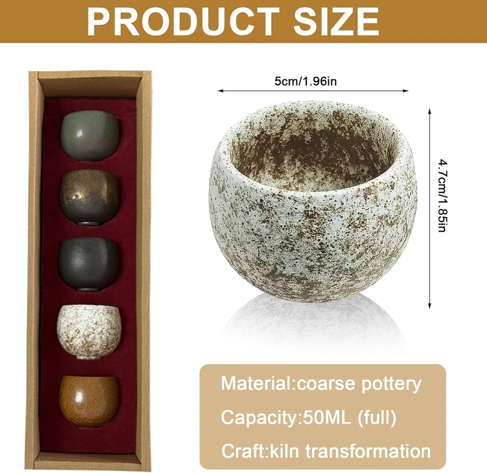 Espresso puodeliai, 5 espresso puodelių rinkinys 50 ml, mini espresso puodelių rinkinys, espresso puodeliai be rankenėlės, keraminiai espresso puodeliai, storo sienelių espresso puodeliai espresso kavai, šaltai arbatai, viskiui, puiki dovana