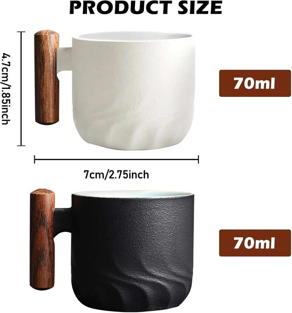 Espresso puodeliai 70 ml, 2 espresso puodelių rinkinys su rankena, keraminis kavos puodelis, kavos puodeliai, kapučino puodeliai kavai, arbatai, gėrimams