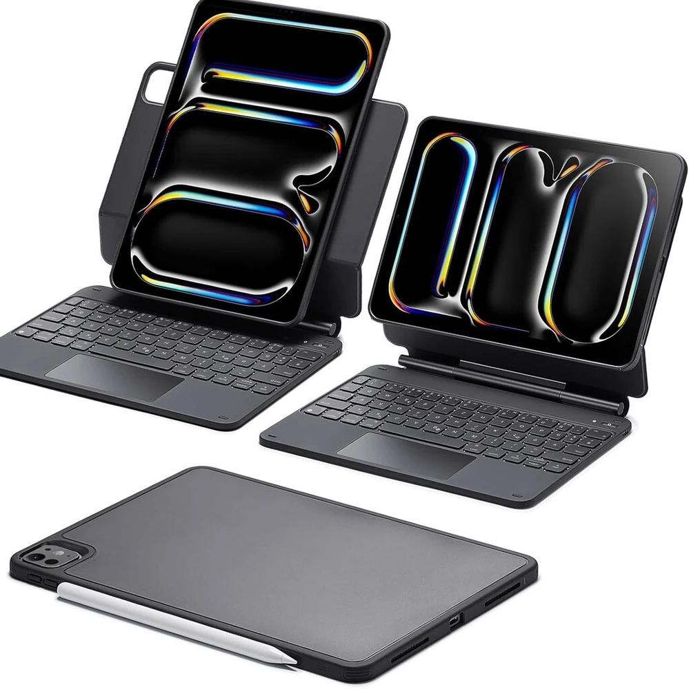 Esr dėklas su klaviatūra, skirtas ipad pro 11 colių (m4 2024), dėklas su reguliuojamu magnetiniu stovu, aukštas/paaukštintas režimas, nuimamas apsauginis dėklas, rebound 360 serija, juodas