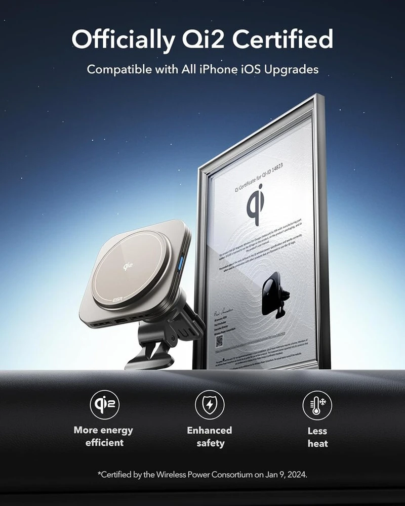 Esr qi2 15w magsafe automobilinis laikiklis su įkrovimo funkcija, qi2 sertifikuotas, ventiliacinis belaidis įkroviklis, mobiliojo telefono laikiklis automobilyje, skirtas iphone 16/15/14/13/12, s25, greitas įkrovimas, natural titanium