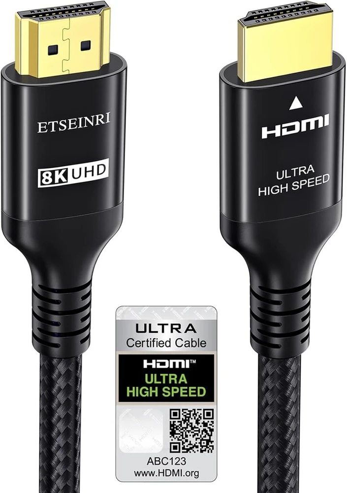 Etseinri 8k 4k Hdmi 2.1 kabelis 3m, sertifikuotas 48gbps itin didelės spartos hdmi kabelis 4k 120hz 8k 60hz 10k earc hdcp 2.2&2.3 dynamic hdr dolby atmos, suderinamas su ps5 XBOX hdtv monitoriumi
