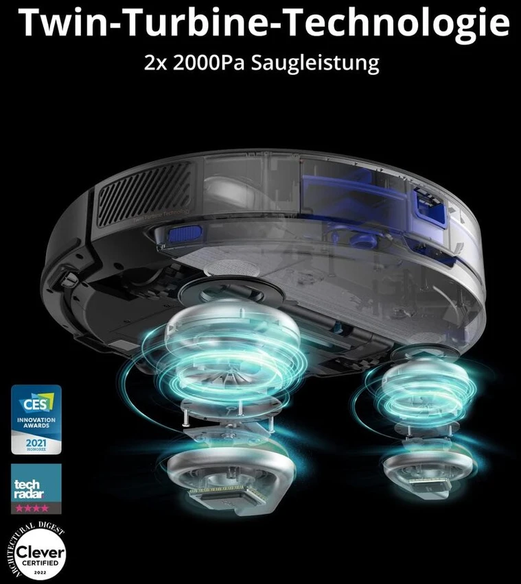 Eufy Robovac X8 Hybrid, 2 x 2000 Pa siurbimo galia, Ipath lazerinė navigacija, 2-in-1 dulkių siurblys ir šluota, Ai. Map 2.0 technologija, Twin Turbine technologija, Wifi funkcija