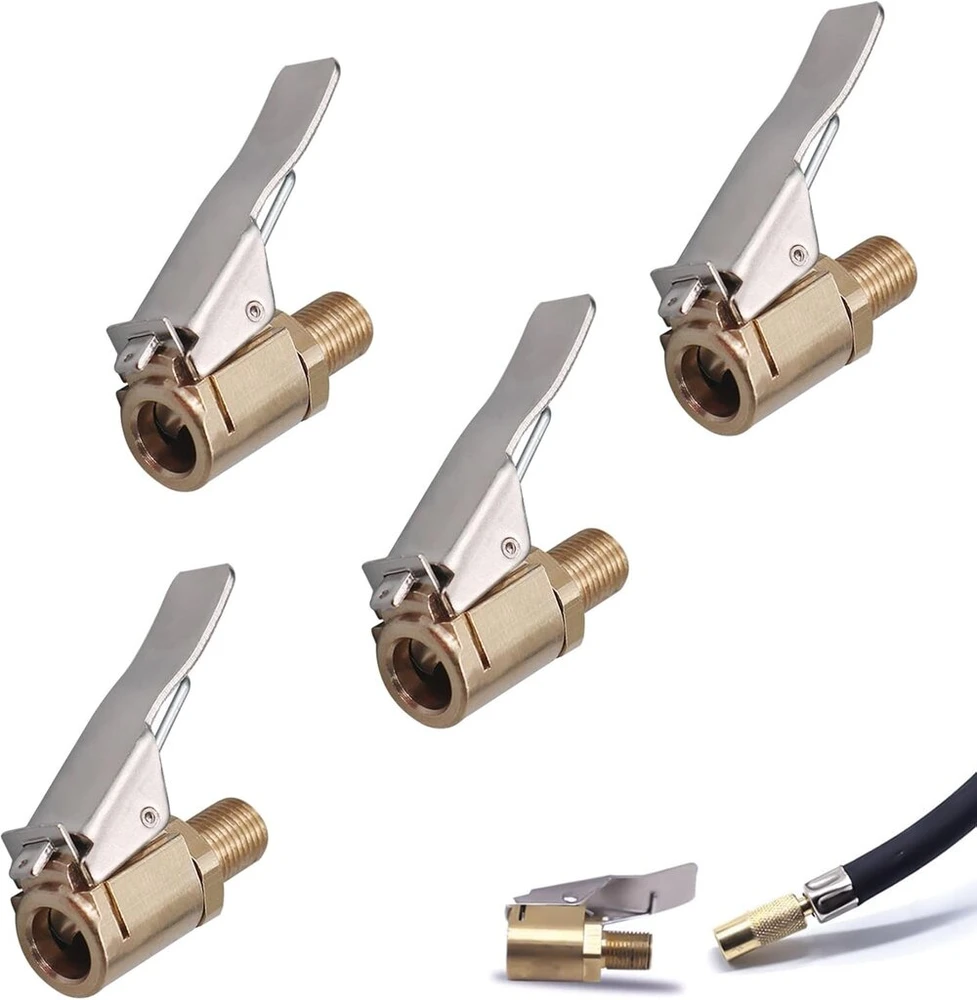 Eupneicu 8 mm automobilio ventilio adapteris [4 vnt. pakuotė], žalvarinis padangų ventilio oro siurblio spaustukas, dviračio ventilio adapteris padangų ventiliams su ventilio sriegiu automobiliui, dviračiui, motociklui, kompresoriui