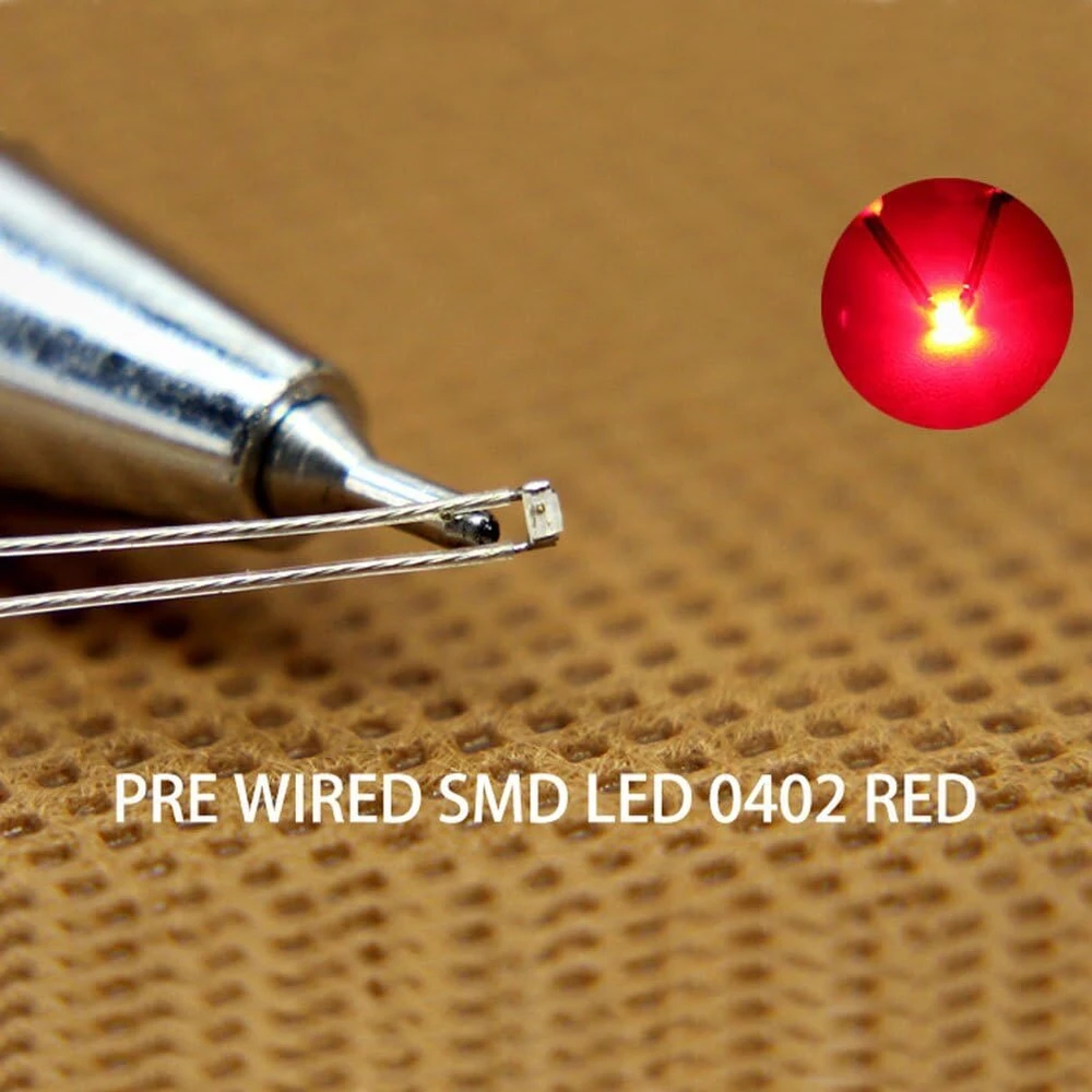 Evemodel 20 vienetų Smd Led 0402 iš anksto lituoti mikro laidininkai modelių gamybos dekoras mini sodo lėlių namelis "pasidaryk pats" (raudona)