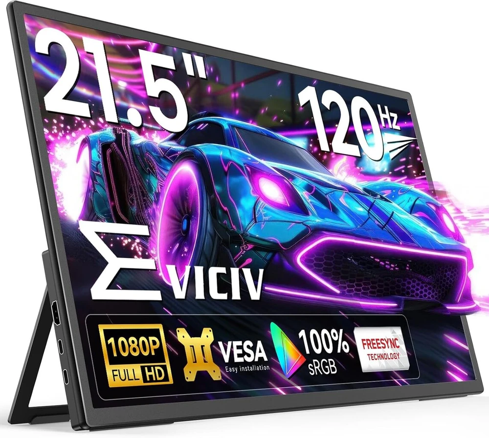 Eviciv nešiojamas monitorius 21.5 colių 120hz coarse nešiojamas ekranas Fhd 1080p 100% Srgb Ips žaidimų ekranas Usb C Hdmi su Vesa & stovu 90° nešiojamam kompiuteriui Pc mobiliajam telefonui Ps-4/5 Xbo