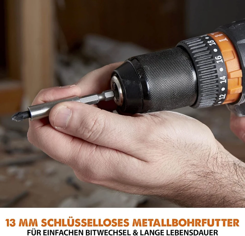 Evolution Power Tools R13cmb-li reguliuojamo greičio akumuliatorinis gręžtuvas su diržo spaustuku