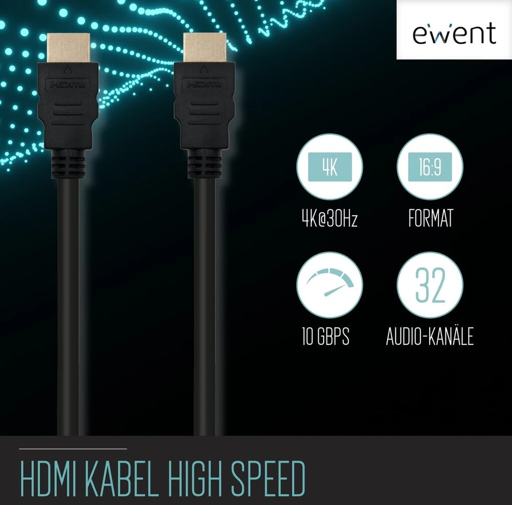 Ewent Ew-130114-030-n-p 1.4 didelės spartos hdmi kabelis su ethernet a/a, jungtis nuo vyriškos iki vyriškos, 1 m