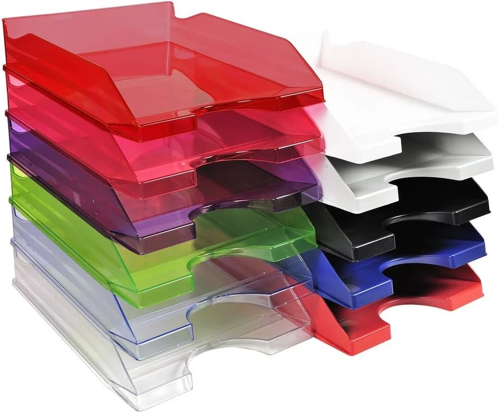 Exacompta 12306d Ecotray Premium dėklai laiškams, pagaminti iš perdirbto plastiko, Din A4 formato, idealūs jūsų organizacijai. Tvirtos ir sukraunamos laikymo dėžutės, mėlynas angelas, pilkos spalvos, 10 vnt.