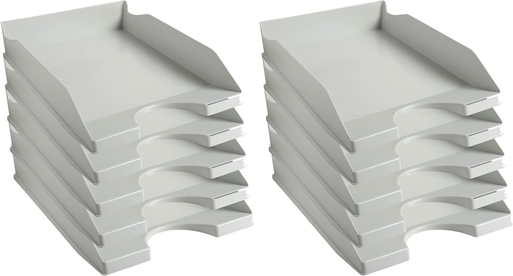 Exacompta 12306d Ecotray Premium dėklai laiškams, pagaminti iš perdirbto plastiko, Din A4 formato, idealūs jūsų organizacijai. Tvirtos ir sukraunamos laikymo dėžutės, mėlynas angelas, pilkos spalvos, 10 vnt.