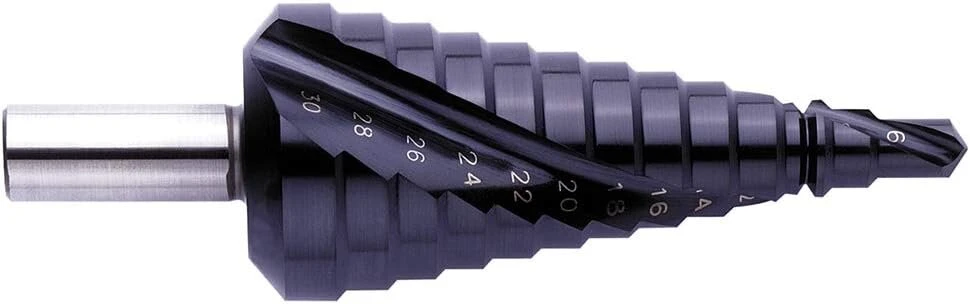 Exact 07033 pakopinis grąžtas, skersmuo 6–30 mm, spiralinė griovelis, Hss Tialn
