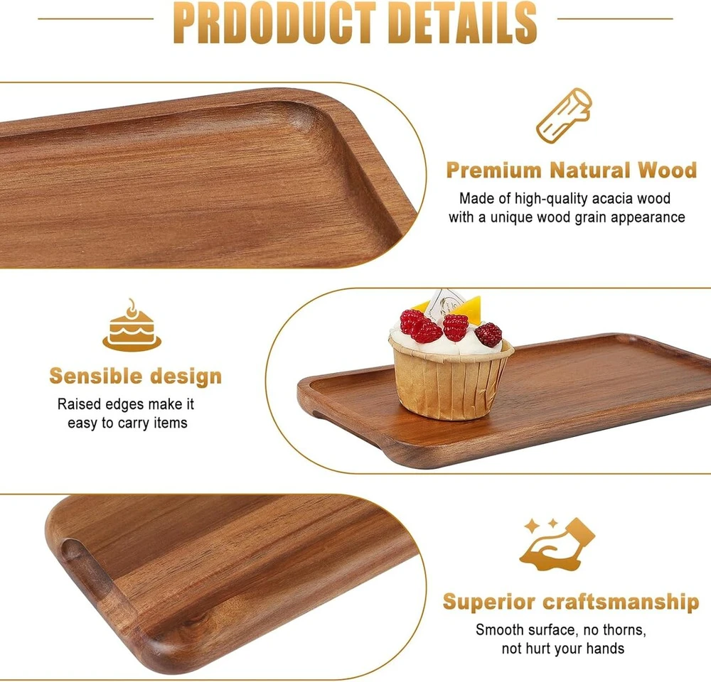 Exleco 2 dalių medinių padėklų rinkinys 30 x 12 cm stačiakampiai dekoratyviniai padėklai medinis dekoratyvinis padėklas pailgas dekoratyvinis padėklas akacijos medienos padėklas stačiakampė sūrio lenta serviravimo lėkštė medinis padėklas