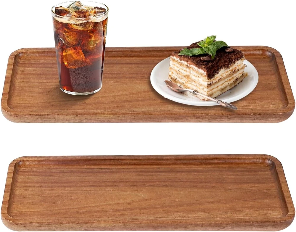 Exleco 2 dalių medinių padėklų rinkinys 30 x 12 cm stačiakampiai dekoratyviniai padėklai medinis dekoratyvinis padėklas pailgas dekoratyvinis padėklas akacijos medienos padėklas stačiakampė sūrio lenta serviravimo lėkštė medinis padėklas