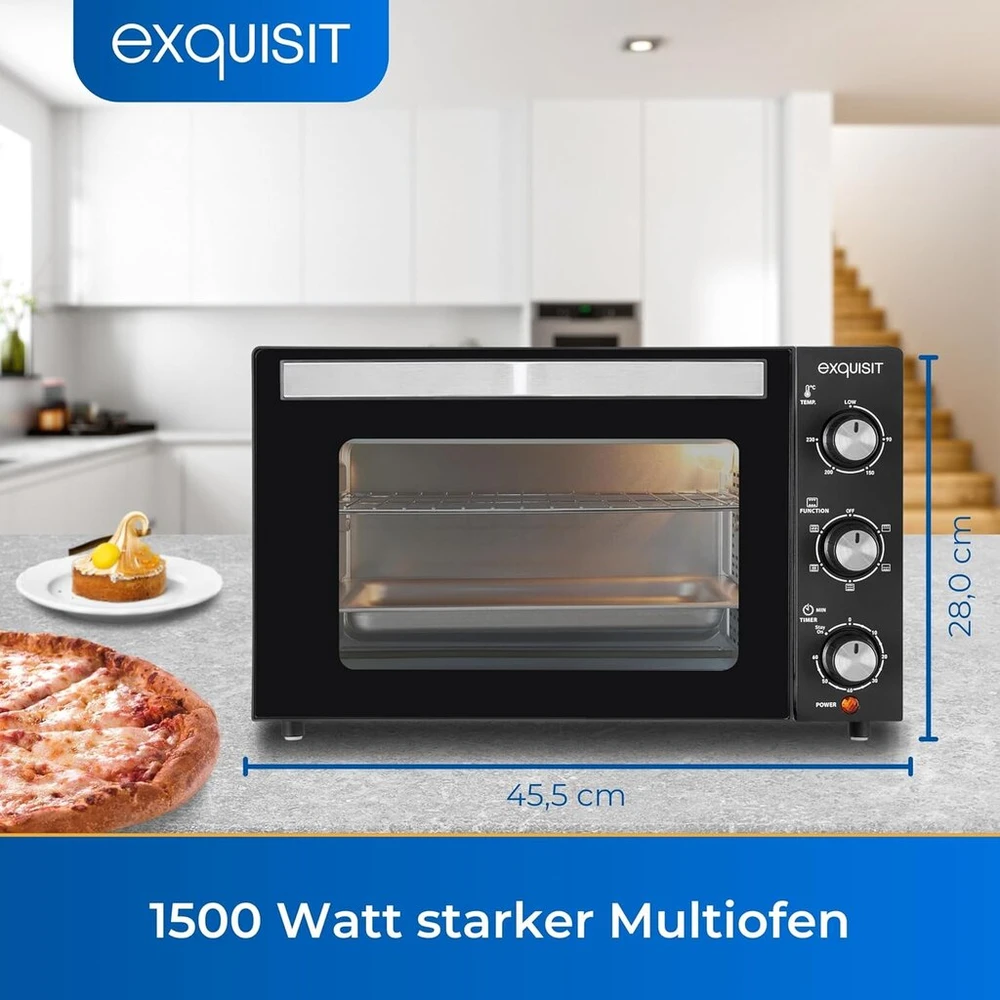 Exquisit mini orkaitė Mo 3302 sw | konvekcija | vidaus apšvietimas | nuolatinis nustatymas | kepimo skarda | laikmatis | juoda