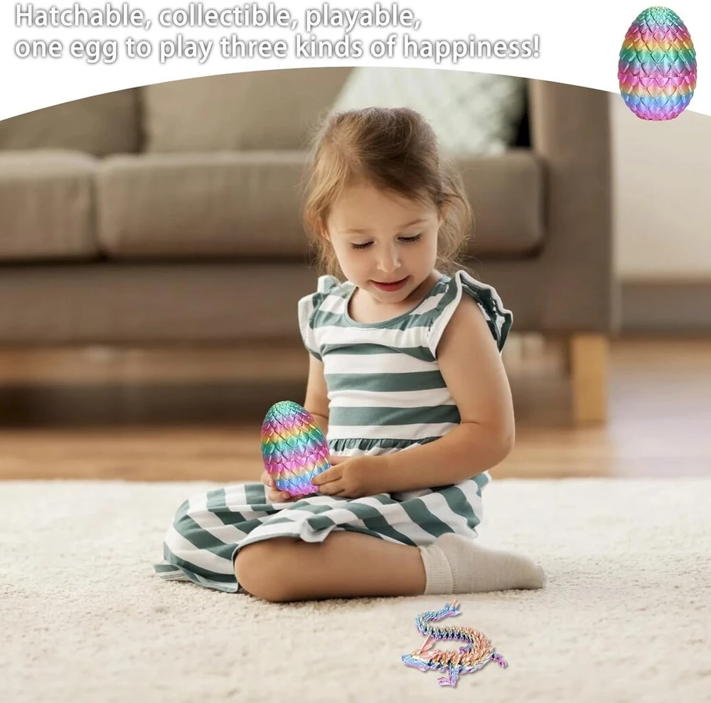 Eymobad 3d spausdintas drakono kiaušinis, paslaptingas krištolinis drakono kiaušinis, paslaptingas drakono žaislas, realistiškas, Velykoms, Kalėdoms, stalo dekoracija (spalvotas)