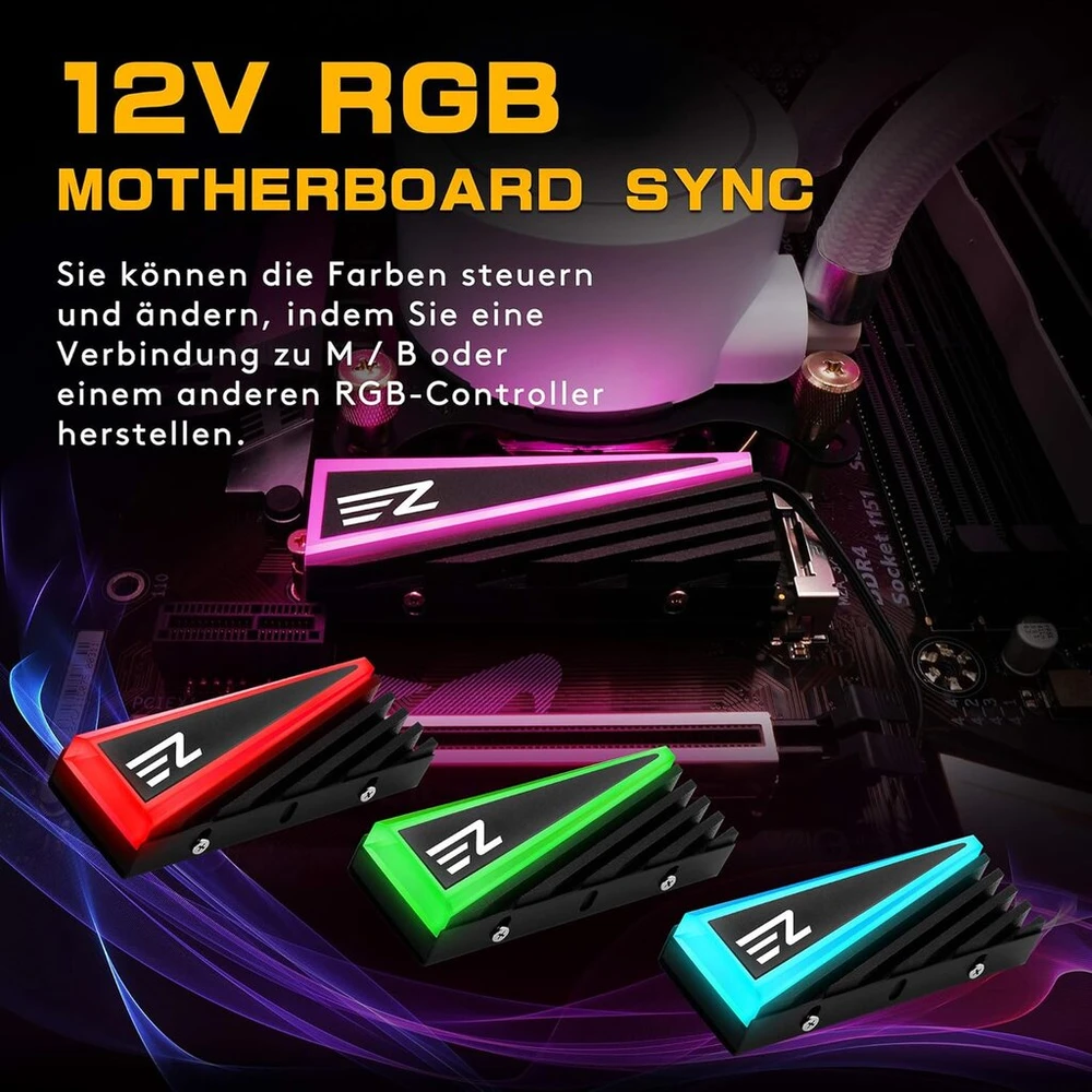 Ezdiy-fab Nvme M.2 aliuminio heatsink'as 12v 4-pin Rgb aušintuvas 2280 M.2 Ssd heatsink'ui Tri-cool su silikonine termo pagalvėle