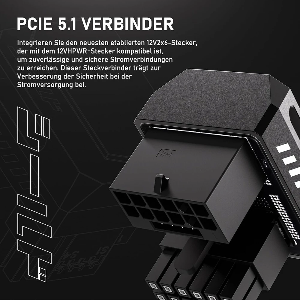 Ezdiy-fab pcie 5.1 adapteris 600w 12+4pin, 16pin 12vhpwr gpu kištukas, 12v-2x6 gpu adapteris, 180 laipsnių kampu suderinamas su rtx 3090ti, 4070ti, 4080, 4090 gpu - std tipas, juodas, 1 vnt.